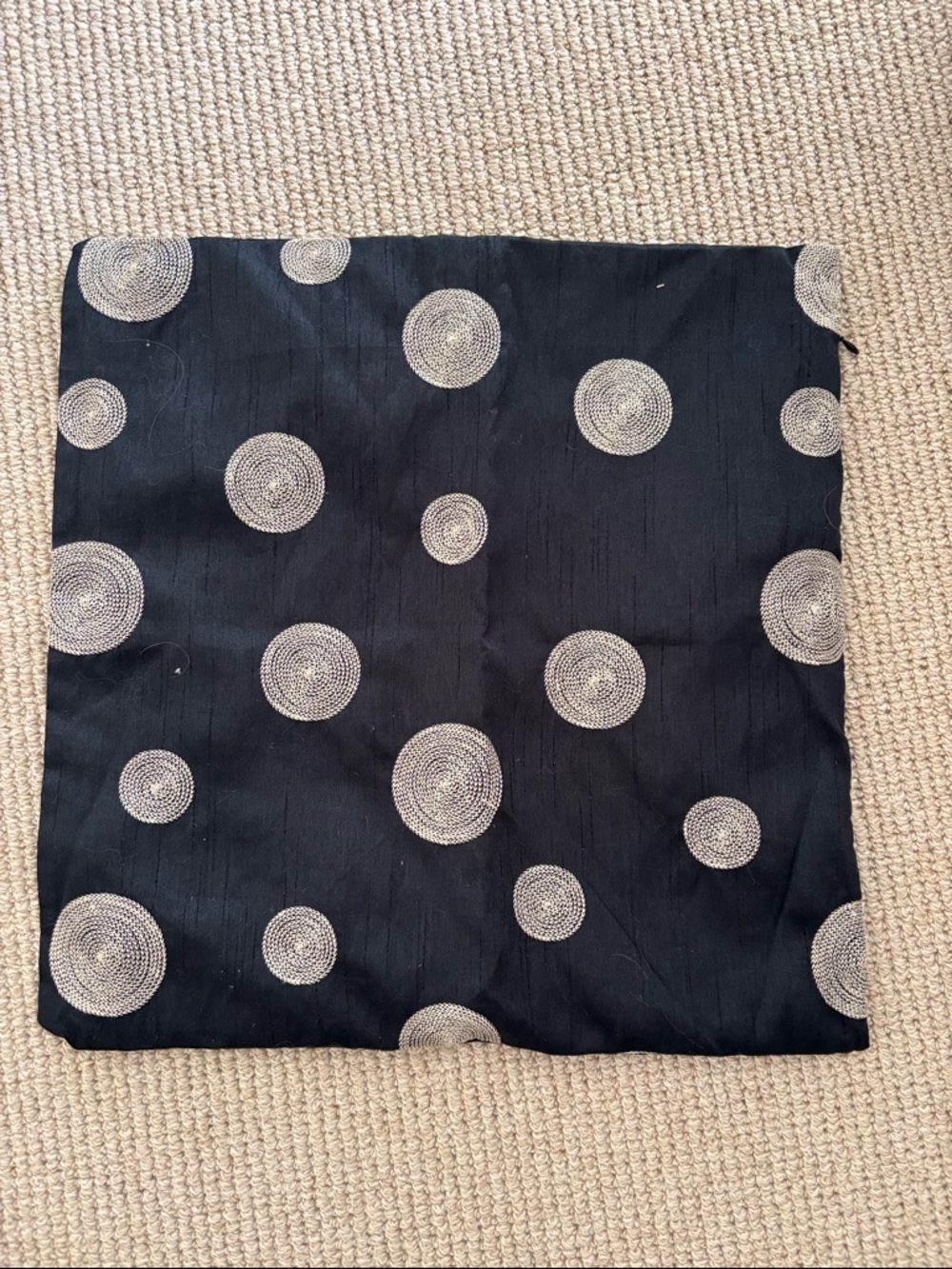 Black Accent Pillow Cover with Silver Circular Embroidery